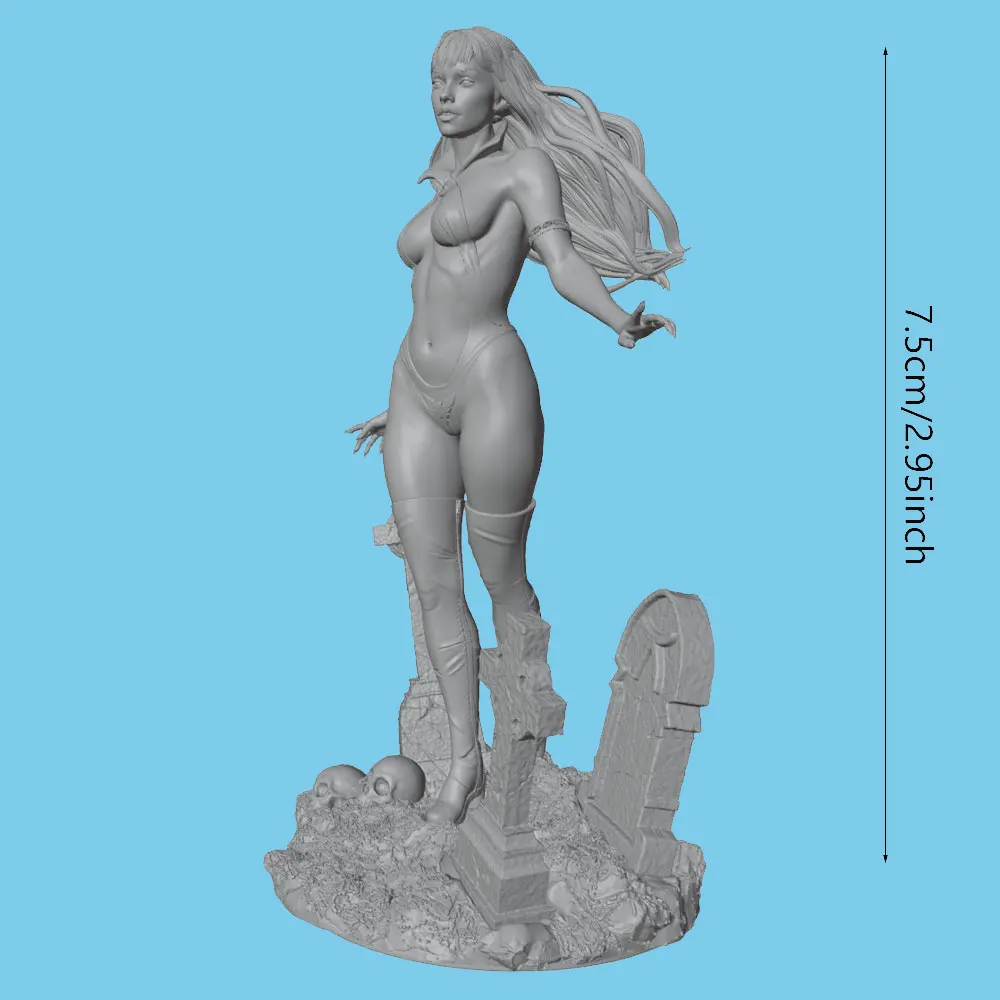 1/24 Sexy Long-Haired Cemetery Girl Miniature Resin Statue 75mm Handmade Model Kit, 3D Printed Unpainted Resin Model of Brave Long-Haired Cemetery Woman Role-Playing Game, Unique Gift, Collectible Miniature | Complex Designs |   3D Printing Model