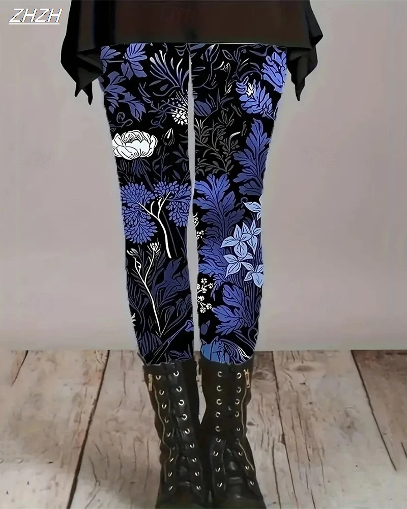 

Женские леггинсы, уличные брюки с цветочным принтом листьев, полиэстер, спандекс, эластичная резинка на талии, осенне-зимняя уличная одежда