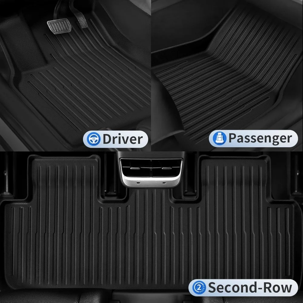 Full Sets Floor Mats for Tesla Model Y 2024-2020 7 Seater,All Weather TPE Back Seat Cover Protector Trunk Frunk Mat