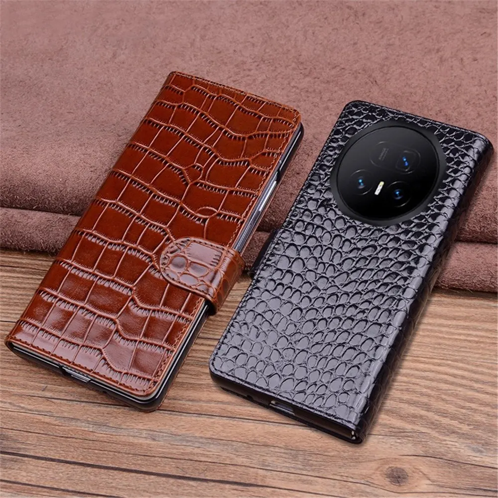 

Premium Natural Cowhide Leather Crocodile Flip Case For Honor Magic V5 Card Pocket Full Cover