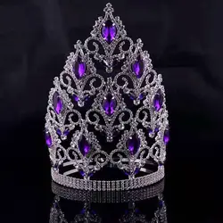 Grandes coroas de strass para mulheres, acessórios luxuosos para cabelo, beleza festa coroa