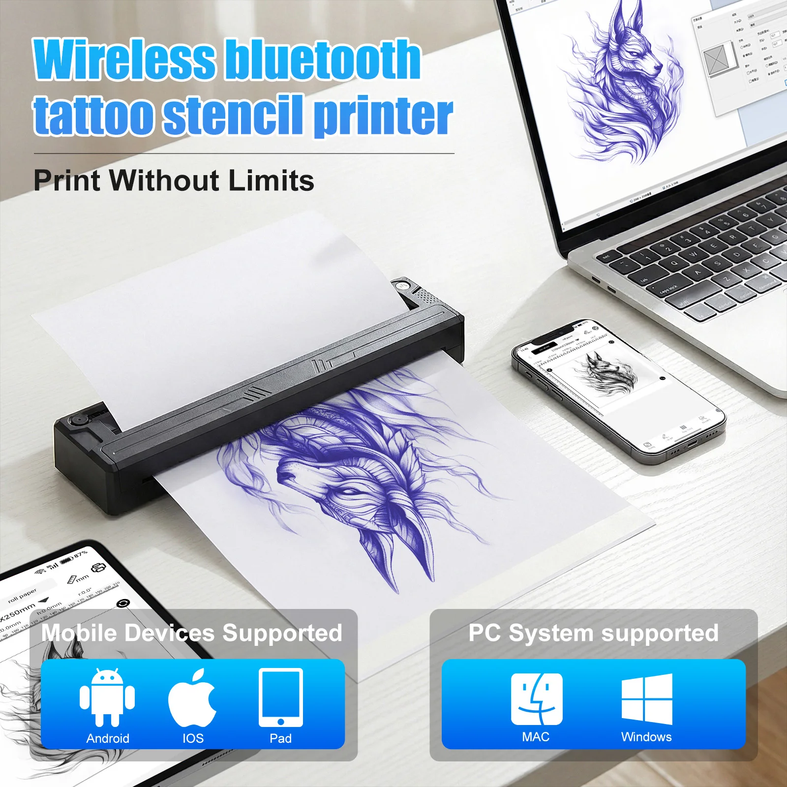 XNET G2 Bluetooth Tattoo Stencil Printer Wireless Tattoo Transfer Machine with 10pcs Free Transfer Paper for Artists & Beginners