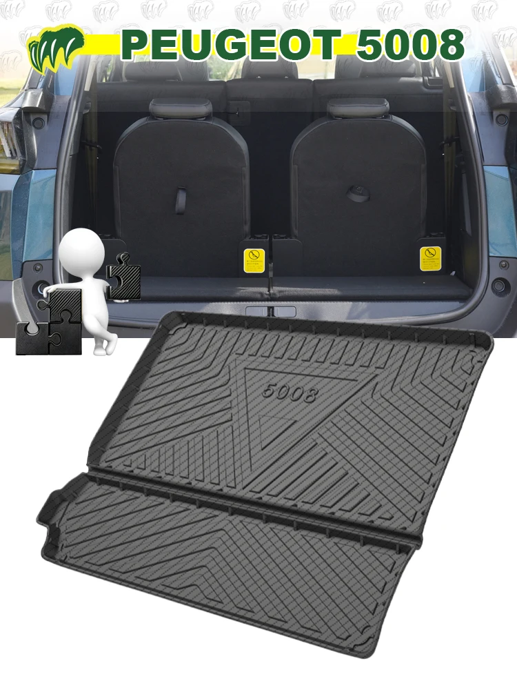 For PEUGEOT 5008 19 20 21 22 2017-2023 Custom Fit Car Trunk Mat All Season Black Cargo Mat 3D Shaped Laser Measured Trunk Liners