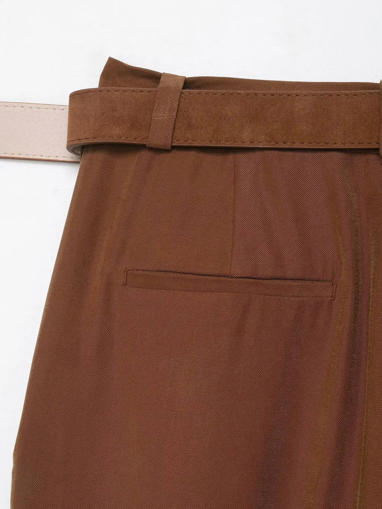 Women's High Waist Ankle Trousers Zipper Fly Belted Office Chic Fashion Pants with Side Pockets