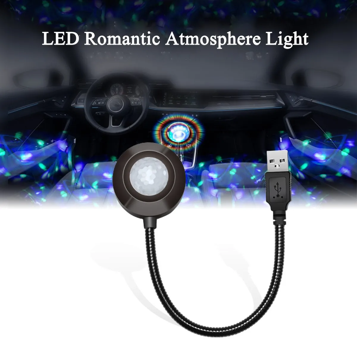 Romantic Interior Car Roof Light Adjustable Star Night Light Projector Car Music Rhythm USB Ambient Lights Bedroom Party Decor