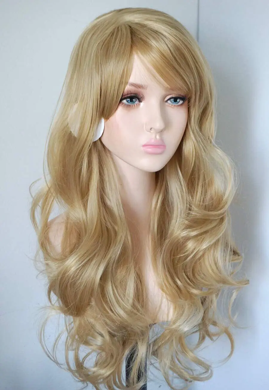 Women's Long Curly Body Wavy Heat Resistant Dark Blonde Wigs Cosplay Party Wigs