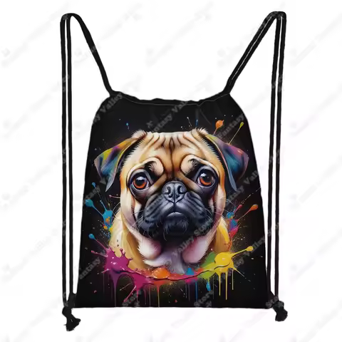Watercolor Dog Print Backpacks Schnauzer Beagle Pug Dog Graffiti Painting Drawstring Bags Children Book Bag School Backpack Gift