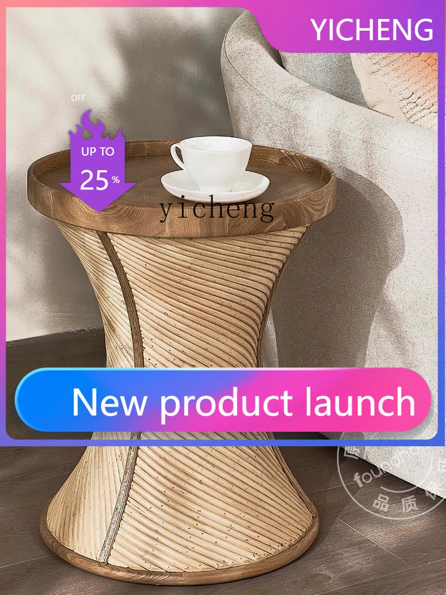 

X4 Solid Wood Tray Corner Table Creative Tea Table Simple Living Room Small round Table Rattan Art