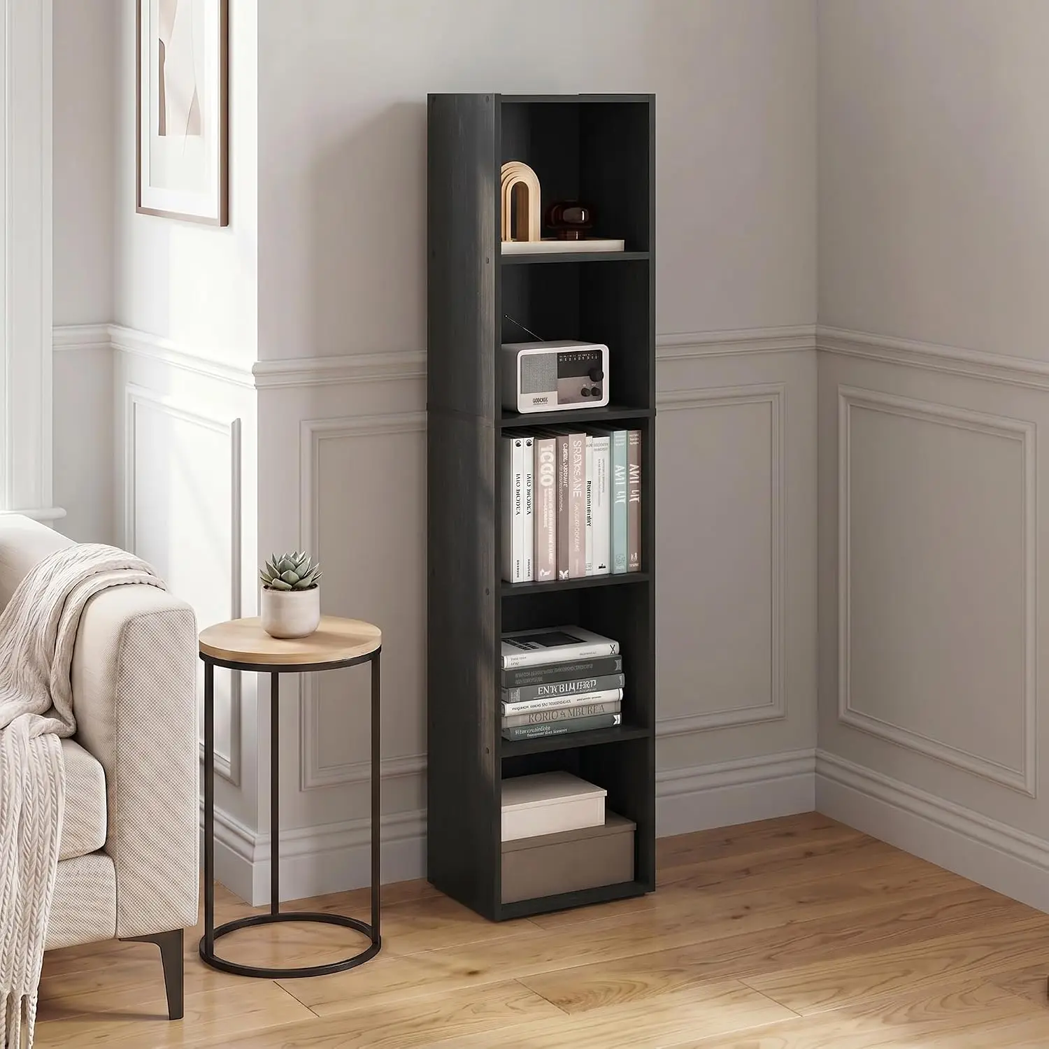 5-Tier Cube Bookshelf Storage Organizer with Open Shelf, 9x12x52, Home Office Living Room Bedroom, Customized
