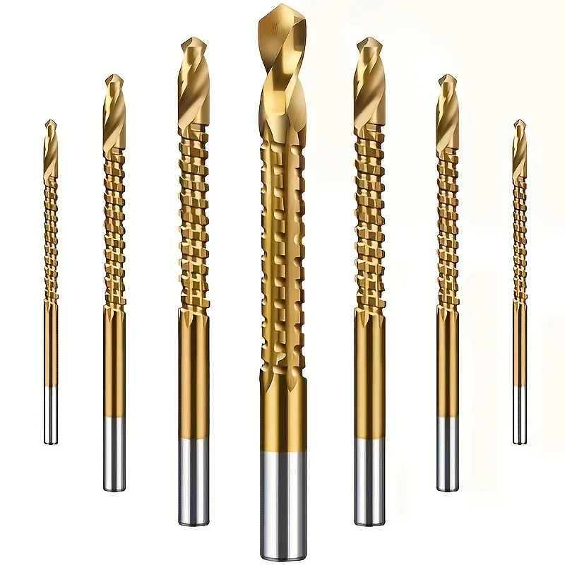 4pcs HSS Twist Drill Bits Set Serrated Grooving Cutting Tap Spiral Saw Wood Metal Plastic Hole Saw Titanium Drill Tools