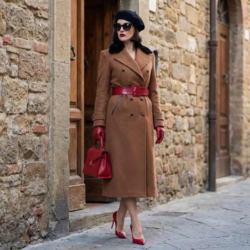 Fashionable Women's Overcoat 1 Piece Slim Long Coat Double Breasted Notched Lapel Party Banquet Autumn Winter Customized