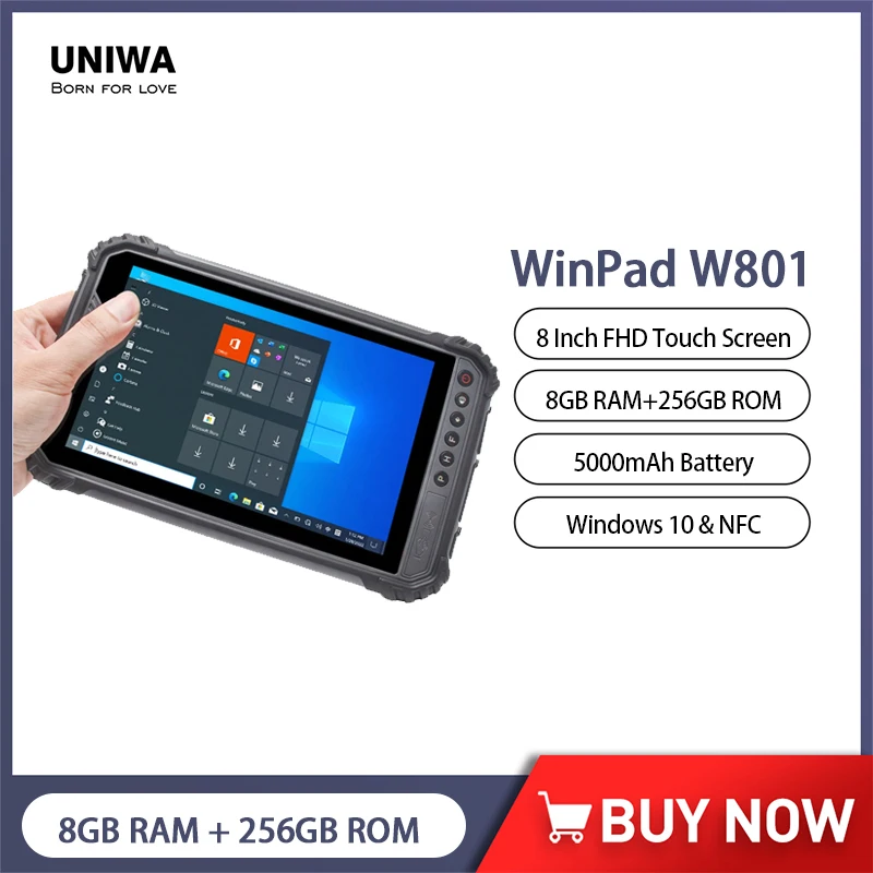 UNIWA WinPad W801 Rugged Tablets 8 Inch FHD 8GB RAM+256GB ROM 13MP 5000mAh 4G LTE Industrial Windows PDA Intel I5 PC NFC GPS