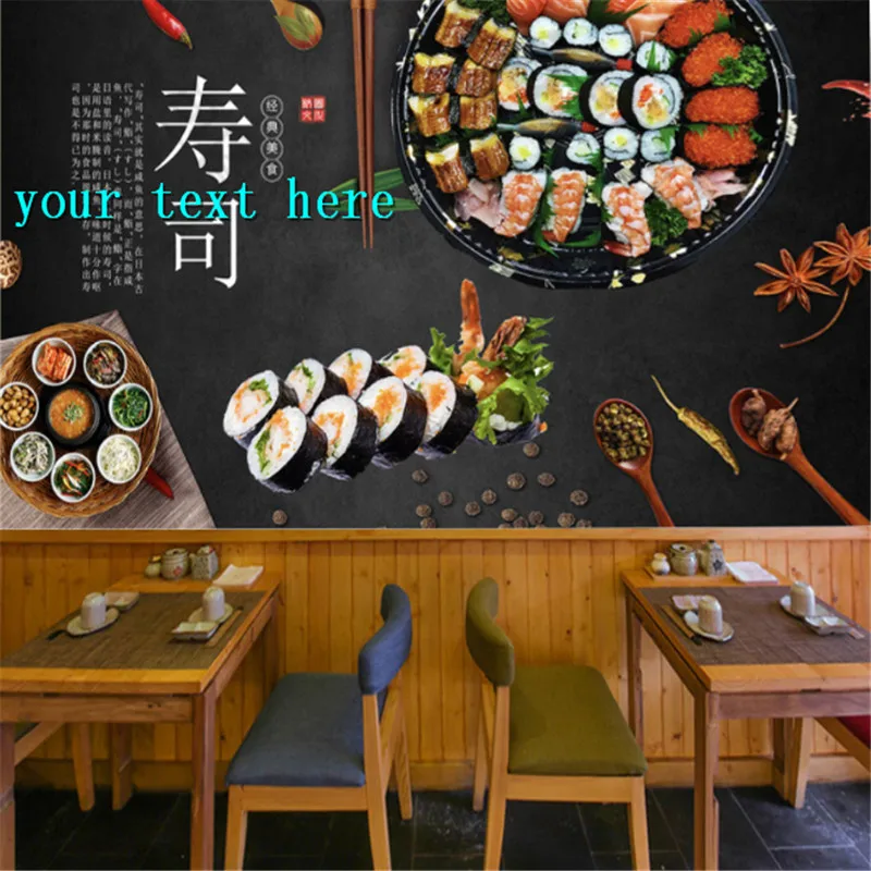 Japanese Culture Papel De Parede Gourmet Snack Bar Black Background Wall Paper Sushi Wallpaper Industrial Decor Mural