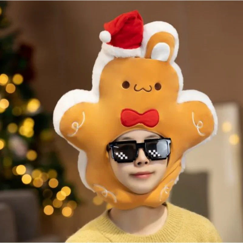 

New Christmas Gingerbread Bunny Headgear Hat Plush Headband Photo Props Cartoon Headgear Performance Road