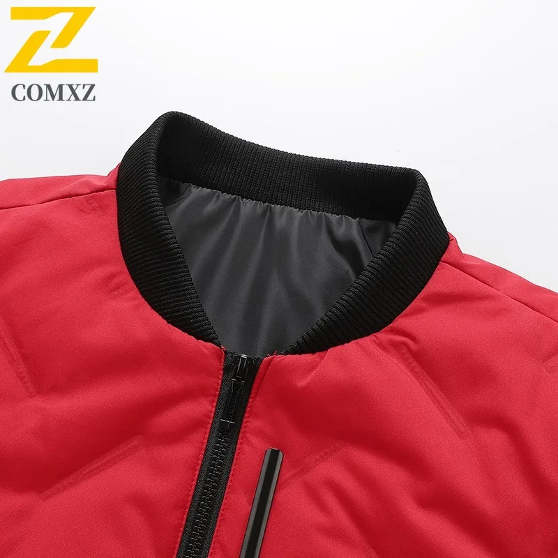 COMXZ Branded Puffer Jacket Baseball Collar Outdoor Working Windproof Coat White Duck Down Travel Light Thin Winter Garment