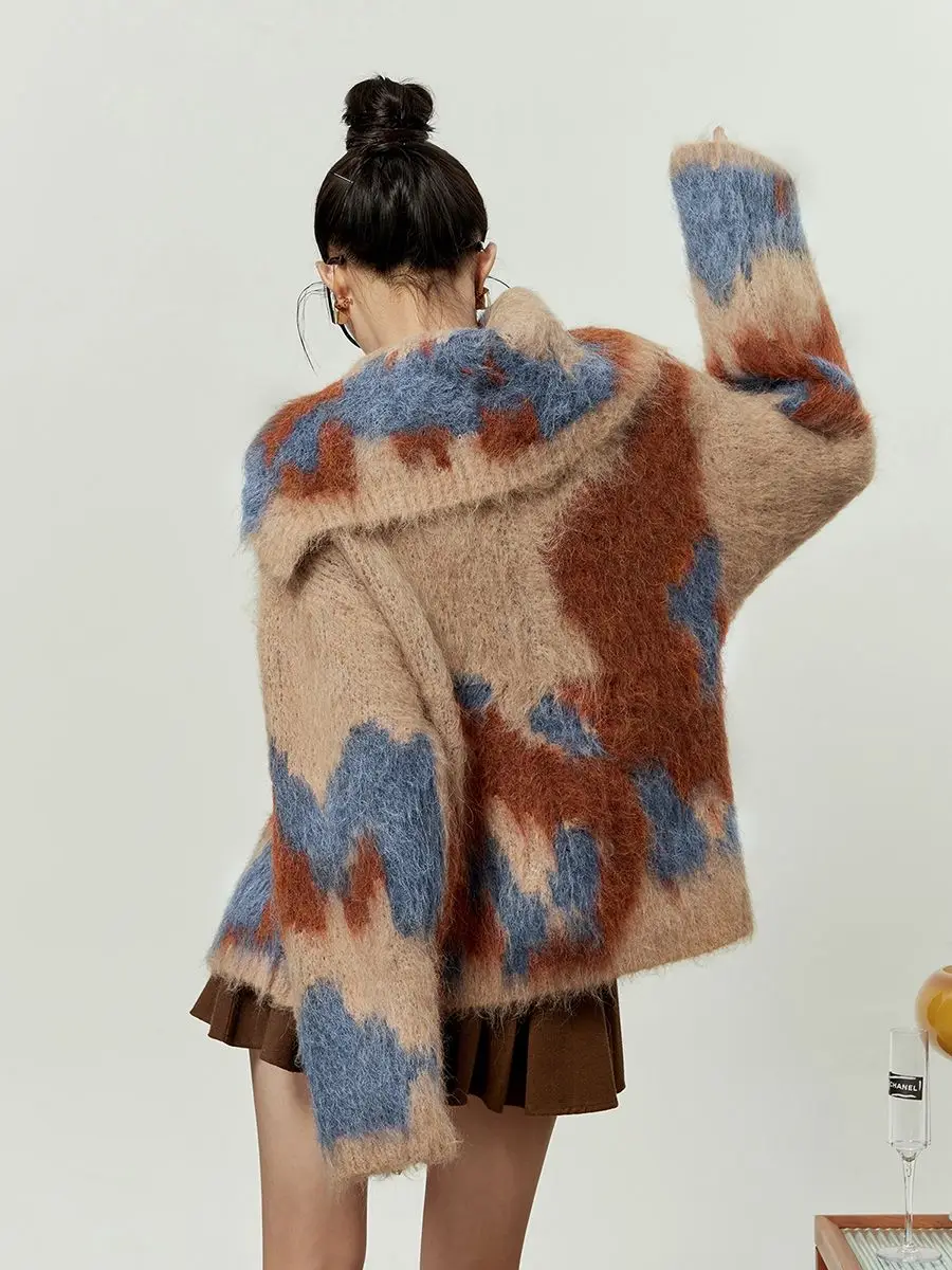 Suéter de malha cardigan feminino assimétrico design sentido casaco solto