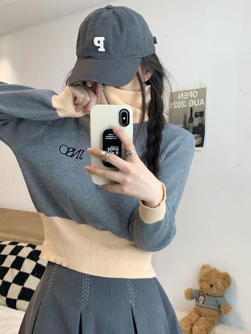 Short Style Woman Sweater Zipper Autumn Winter Fashion Long Sleeve Women'S Loose Korean Style Lapel 2023 New