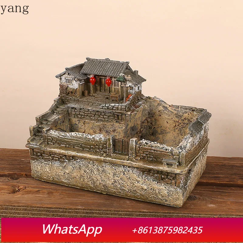 

CX Chinese micro landscape retro bonsai decorative house flower pot succulent resin potted plant decoration