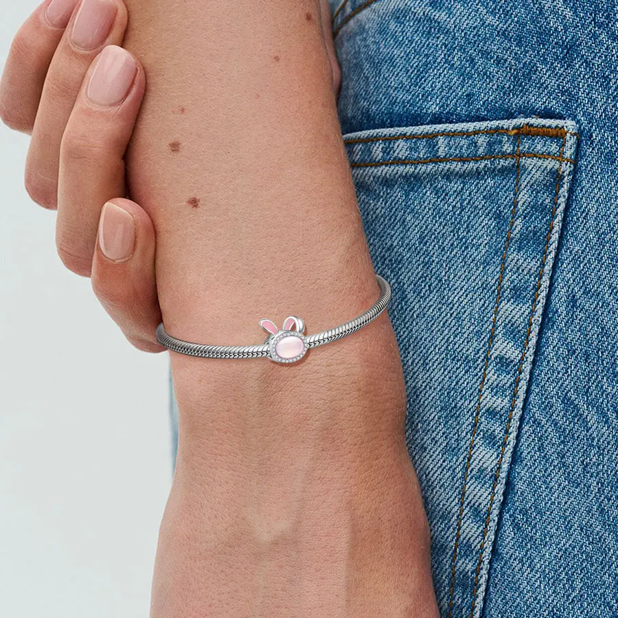 New Elegant Pink Bead S925 Sterling Silver Cloud Rainbow Charm Fit Bracelet Diy Fashion Dangle Pendant Daily Wear Love Gifts