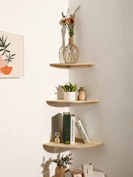 Scalloped Corner Shelves Floating Wall Shelf Storage Rack Wooden Wall Decor Bedroom Living Room Kitchen Home Decorations Ledge