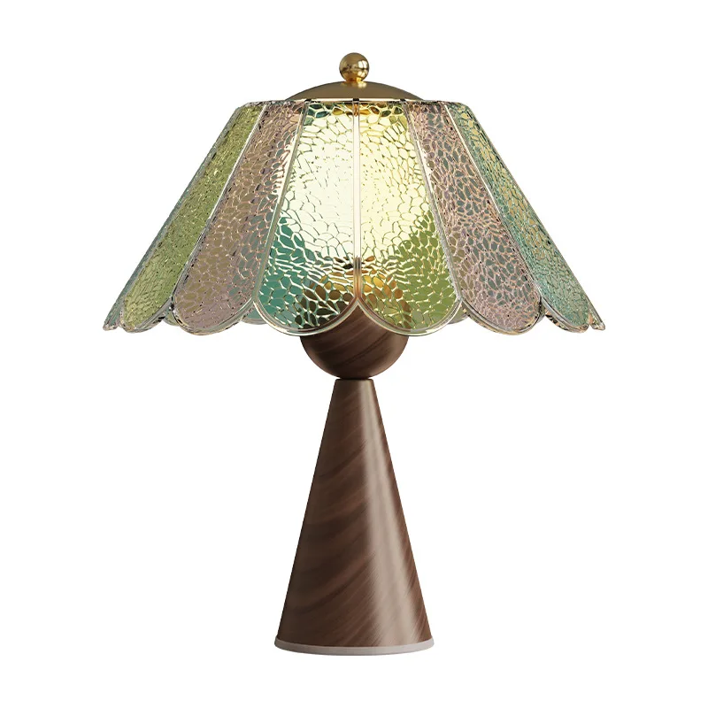 

Французская антикварная цветная настольная лампа из треснутого стекла, роскошная прикроватная лампа для спальни, декоративная лампа в стиле ретро