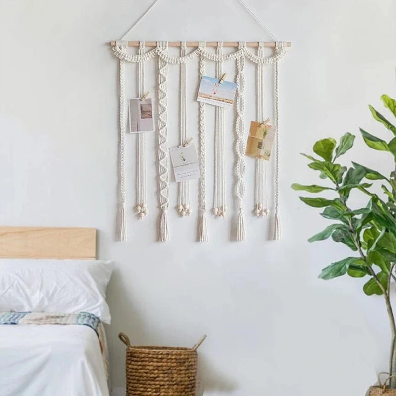 Boho Photo Display Clip Handmade Exquisite Tassel Wall Hanging Decoration Photograph Storage Tool With Wooden Clips