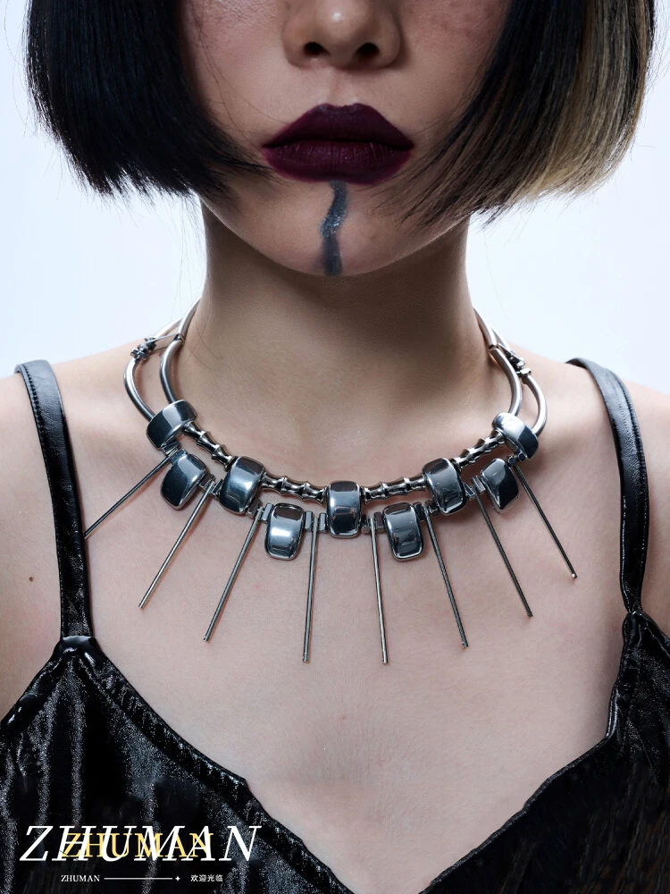 

2024 New Nihilistic Heavy Lndustry Spiky Necklace Cyberpunk Style Men's And Women's Jewelry Prty Gift