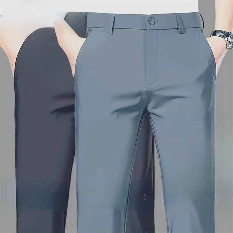Invisible Crotch Pants Summer Thin Men's Business Straight Ice Silk Elastic Anti-wrinkle Casual Pants Office Dating Convenience