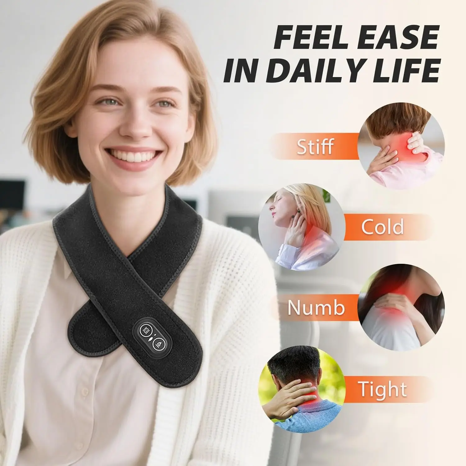 Neck Heating Pad for Neck Pain Electric, Neck Massager with Heat, Heated Neck Wrap Cordless with 660nm 850nm Red Light Heats, Ne
