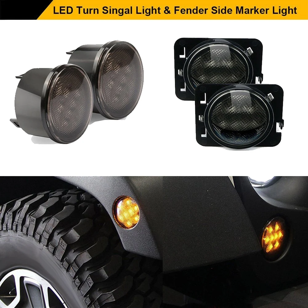 4Pcs Led Turn Signal+ Side Marker Fender Lights Drl White Halo Smoked Lens for Jeep Wrangler Jk 2007-2017JAS