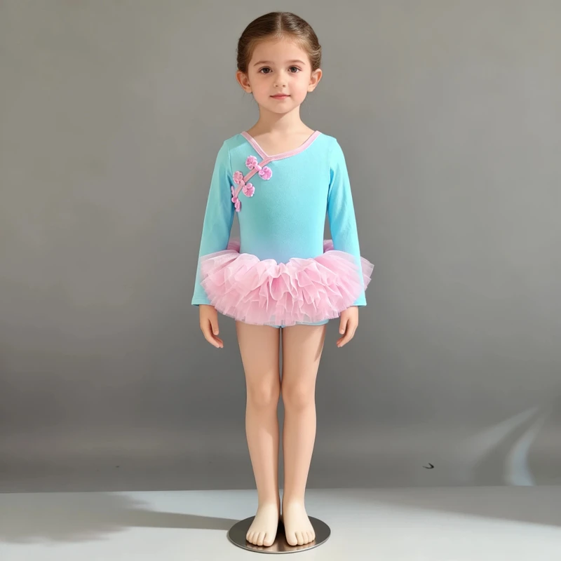 バレエレオタード体操ダンス長袖冬女の子練習着パフォーマンス衣装子供ダンススーツ秋ダンスウェア