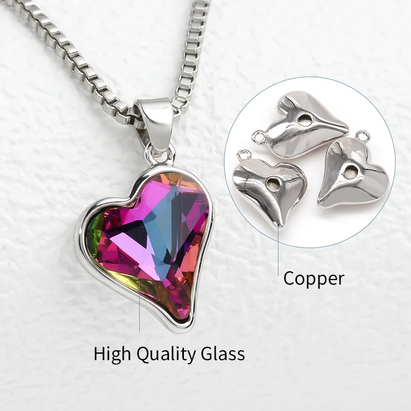 Heart Rhinestones Necklace Rhinestones Pendants Glitter Glass Ring Crystals With Copper Claw Set Jewelry Making Accessories