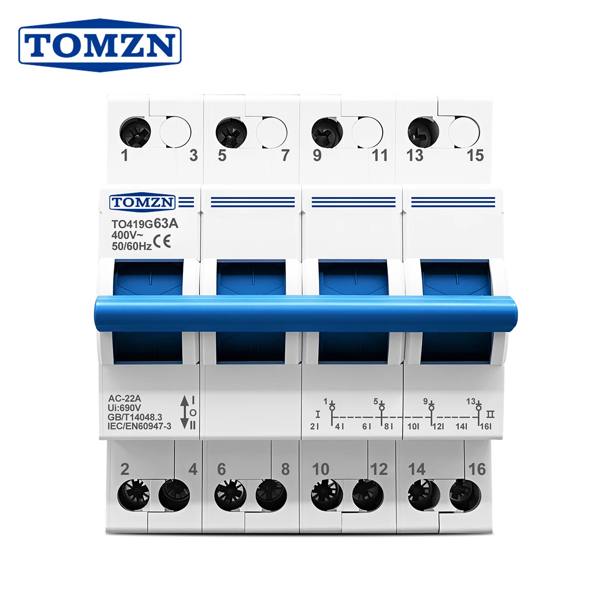 TOMZN 4P 63A 3 Phase MTS Dual Power Manual Transfer Isolating Switch Interlock Circuit Breaker Changeover Switch