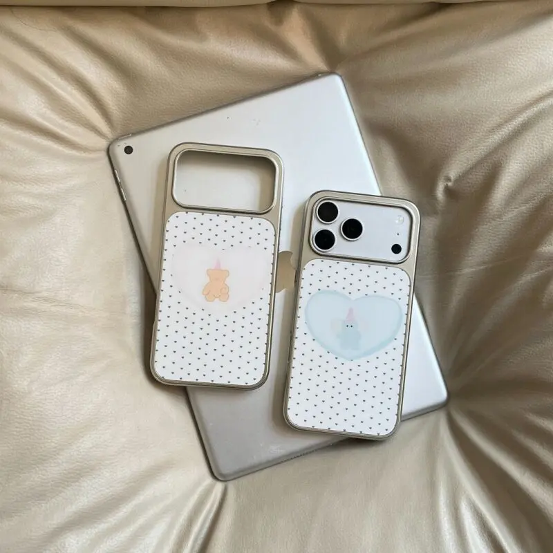 Funda para Teléfono con Diseño de Osos y Elefantes con Puntos, Electrochapada y con Pegamento, para iPhone 17 Air 16 Pro Max 15 14 Plus 13 12 11