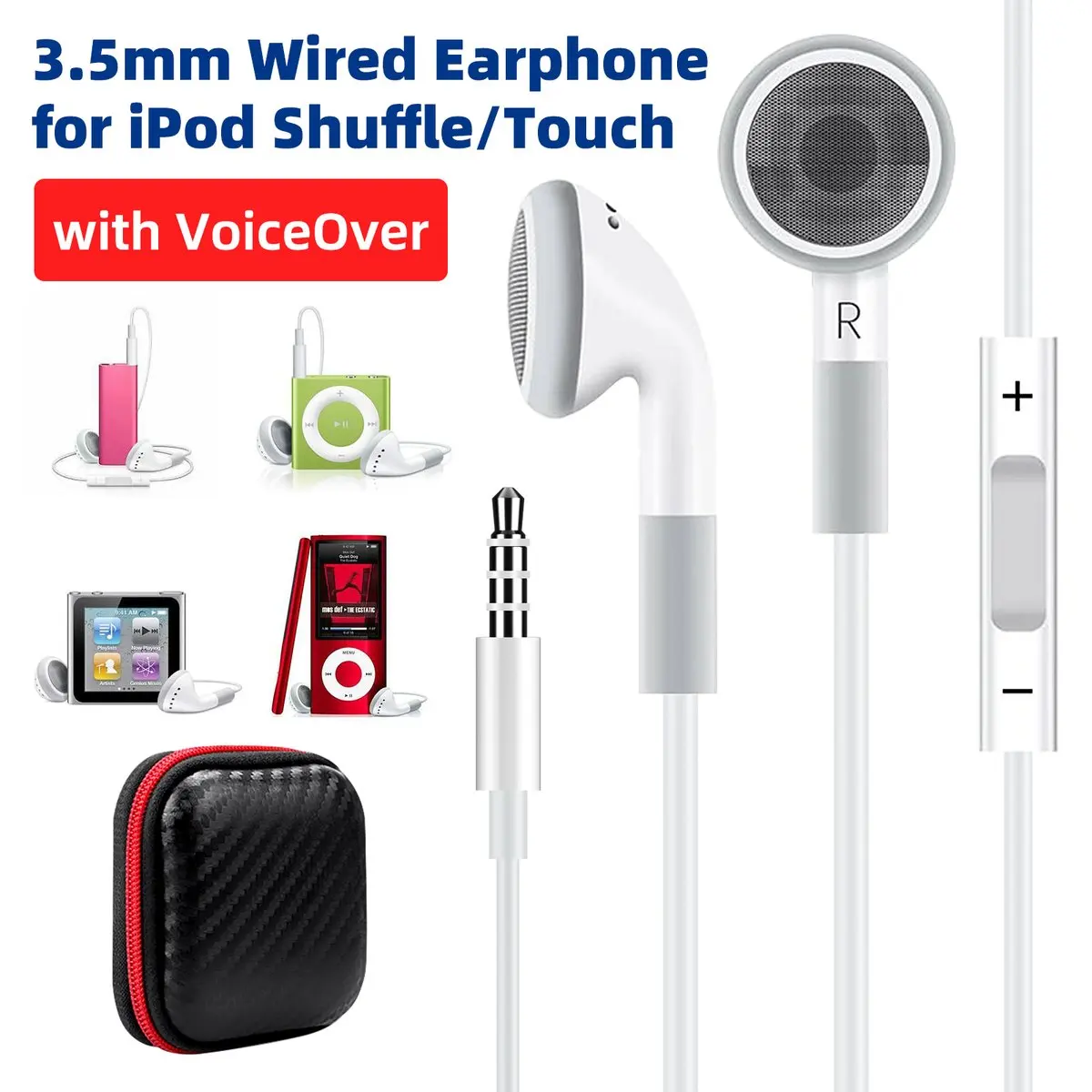 

3.5mm iPod Original Wired Earphone Earbuds with VoiceOver for iPod Shuffle 2 3 4 5 6, Touch 2 3 4 5 6 Classic nano6 iPhone iPad