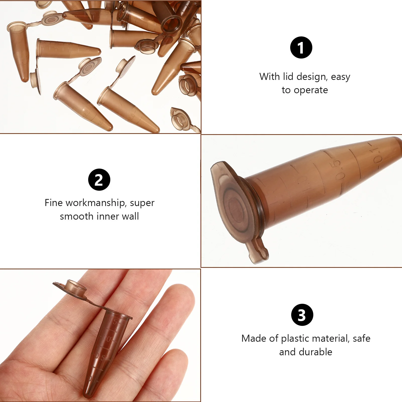 

500Pcs Brown Graduated Conical Tubes Durable Acid Resistant Plastic Leakproof Lab Vials Plastic Vials