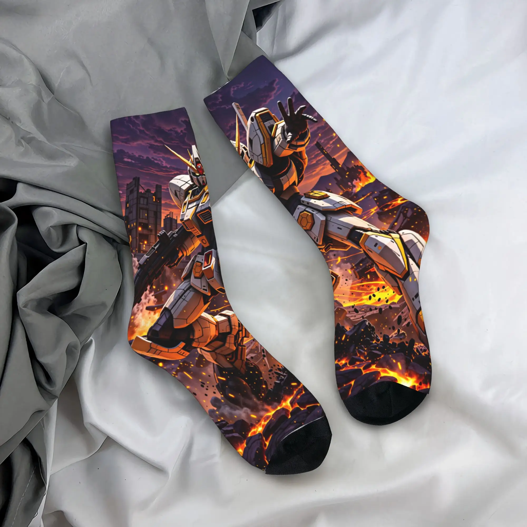 Adults Men Socks Mobile Suit Gundam  Stockings Spring Retro Quality Socks Pattern Skateboard Non Slip Socks