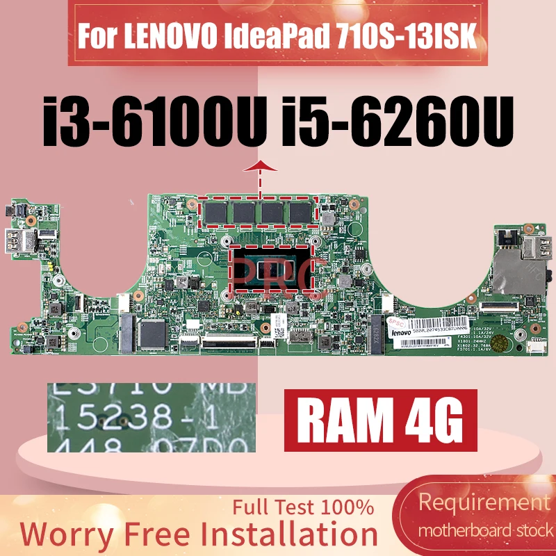 

15238-1 For LENOVO IdeaPad 710S-13ISK Laptop Motherboard 5B20L2074933 i3-6100U i5-6260U RAM 4G Notebook Mainboard