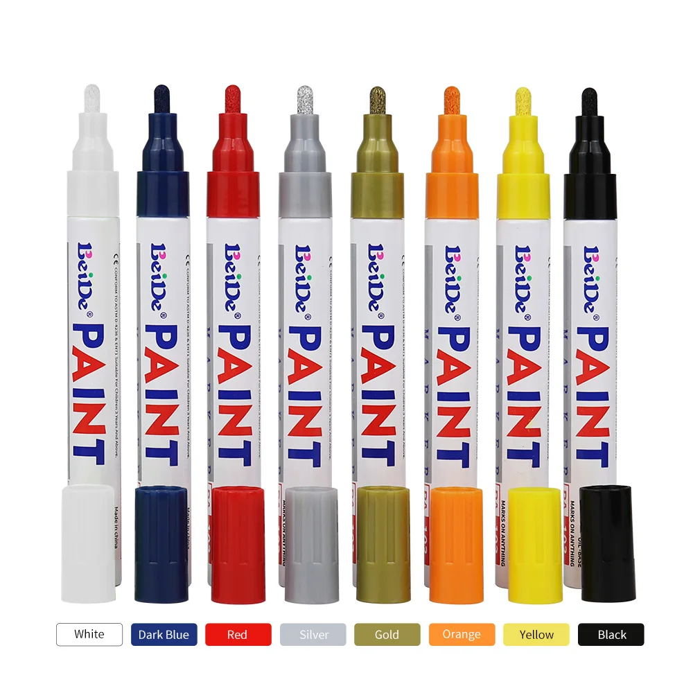 8 Colors Permanent Paint Marker Pen Oily White Car Wheel Tire Marker for Fabric Rubber Glass Metal Graffiti Touch Up