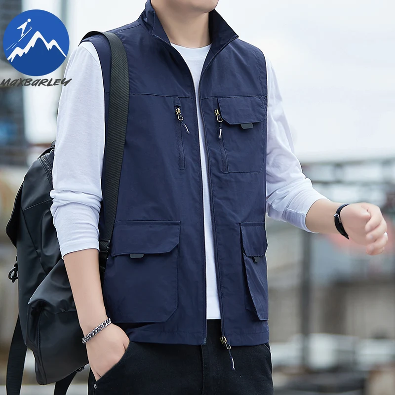 

Мужской весенне-осенний жилет, однотонная куртка, быстросохнущий сетчатый жилет, 2026, дышащий мужской жилет с несколькими карманами для рыбалки на открытом воздухе
