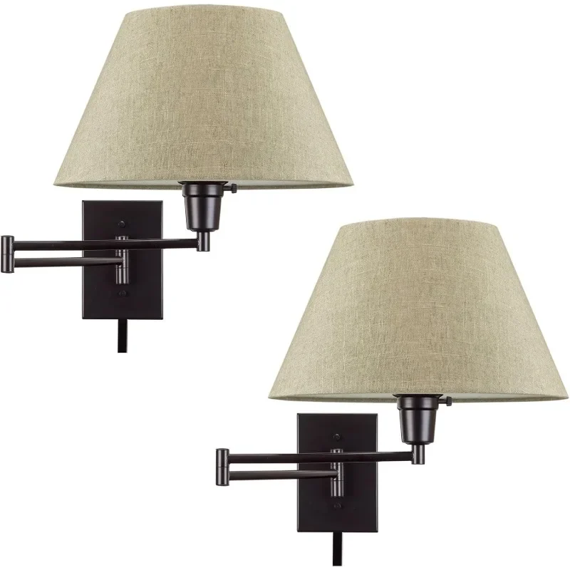 

Cambridge 15" Swing Arm Wall Lamp - Plug in/Wall Mount + Latte Mocha Fabric Shade, 150W 3-Way + Cord Covers, Black Finish