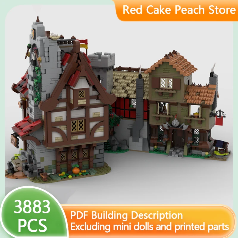 

Medieval Castle Model MOC Building Bricks Medieval Tavern Blacksmiths Modular Technology Gift Holiday Assemble Children Toy Suit