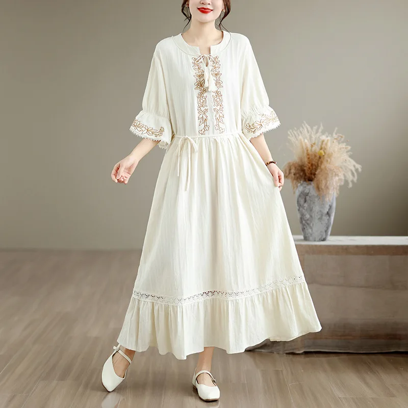 

New Arrival Plus Size New Chinese Style Elegant Embroidered Knee-length Slim-fit Long Dress for Summer