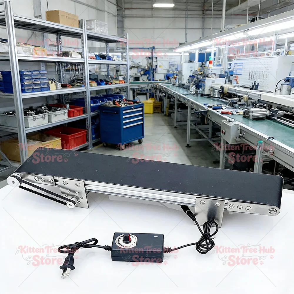 12x50cm Metal Desktop Conveyor Belt Small Assembly Line Electric Conveyor Belt Student Friction Experiment Teaching AC100-240V