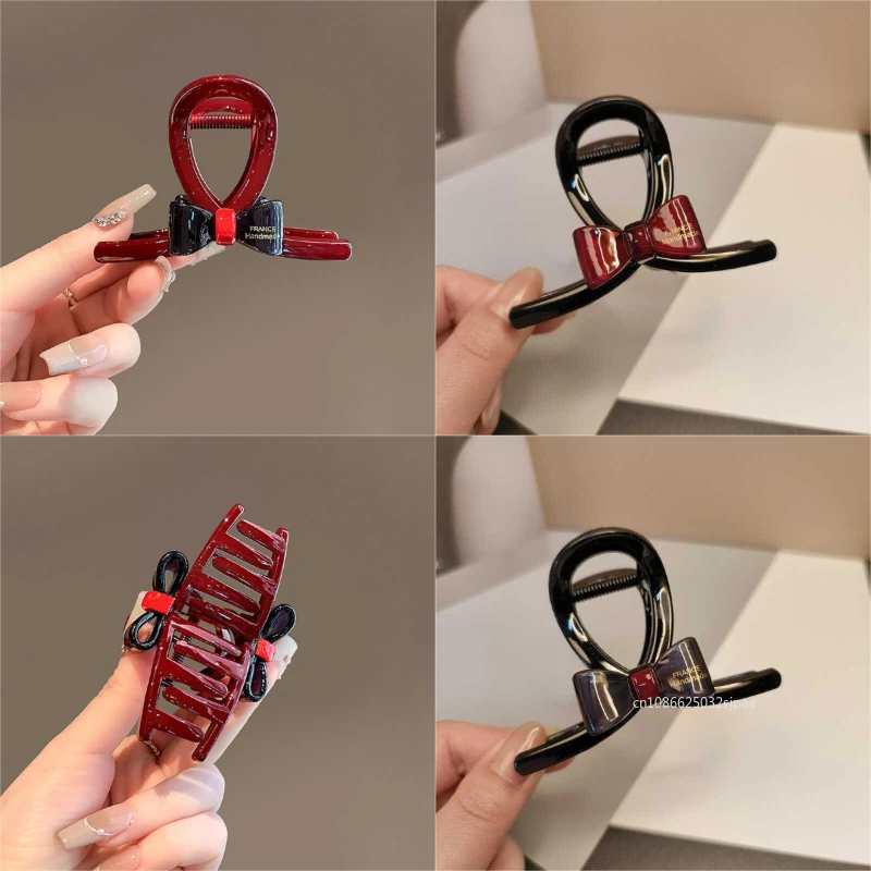

Vintage Red Large Hair Claws for Women Girl Sweet Green Bowknot Shark Clips Wedding Party Hair Accessories New Headwear