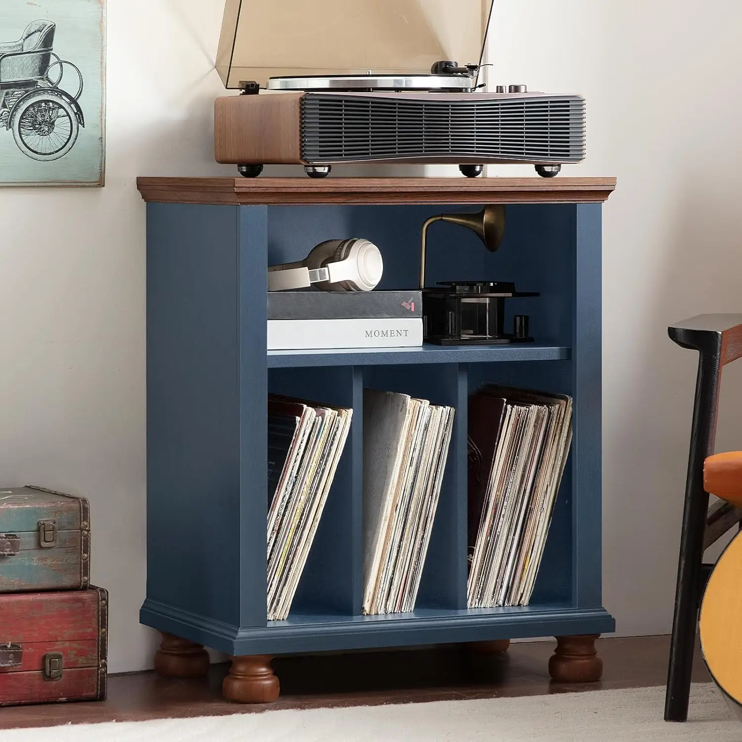 

24" Mid-Century Record Player Stand with Vinyl Storage Holds 200 Albums Wood Display Shelf for Living Room Bedroom Customized