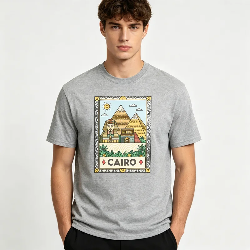 Vibrant Cairo Cityscape Print Tshirt Fashionable Short Sleeve Top for Travel Lovers