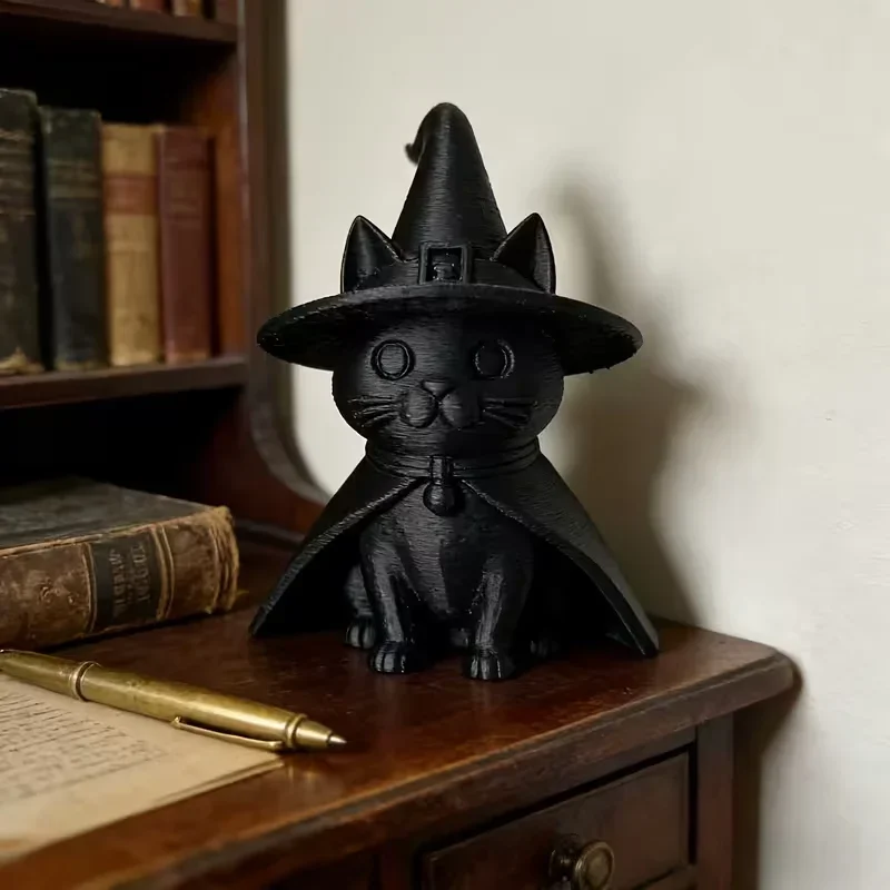 Kleine Statuen-Dekoration, Schwarzer Hexenhut Gotische Satan-Katze Wohnzimmer-Dekoration Schreibtisch-Deko Statue Raumdekoration – Detail 5