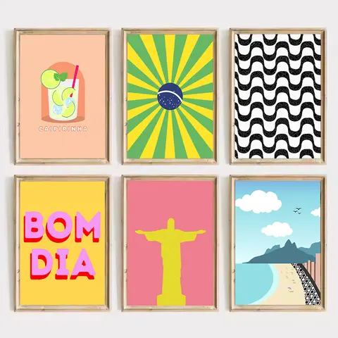 Minimalista abstrato brasileiro citações rio de janeiro verão paisagem cartaz pintura em tela arte da parede fotos decoração casa