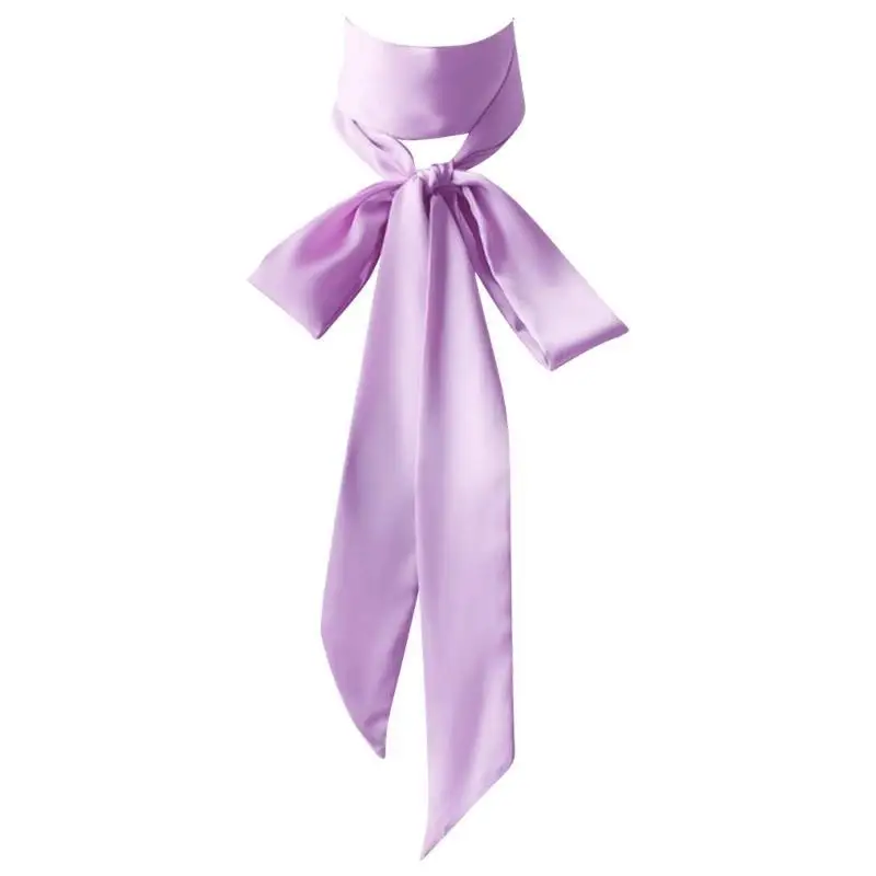 

652F Hand Tied Neck Scarf Long Ribbon Hair Scarf Female Neck Scarf Plain Silk Scarf